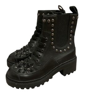 KARL LAGERFELD PARIS Breck Studded Leather Combat Boots‎ SIZE 5.5